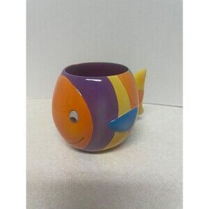 Fish With Wacky Eyes That Move Ceramic  Coffee Cup Tail Handle 12oz Rainbow Fish